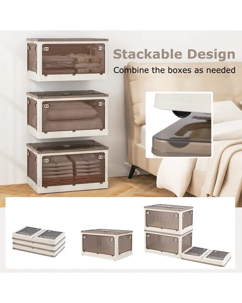 3-Pack Stackable Storage Bins with Lids with 5 Opening Ways-18 Gal - White - Cabinets & Chests