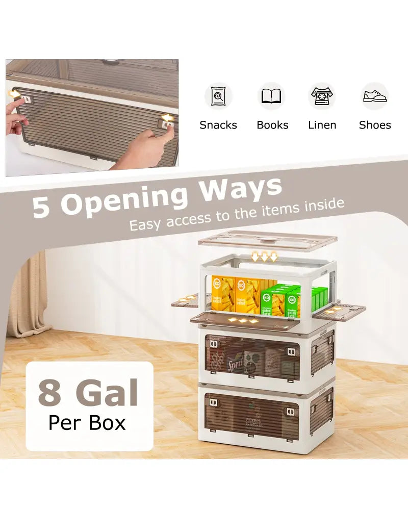 3-Pack Stackable Storage Bins with Lids with 5 Opening Ways-8 Gal - White - Cabinets & Chests