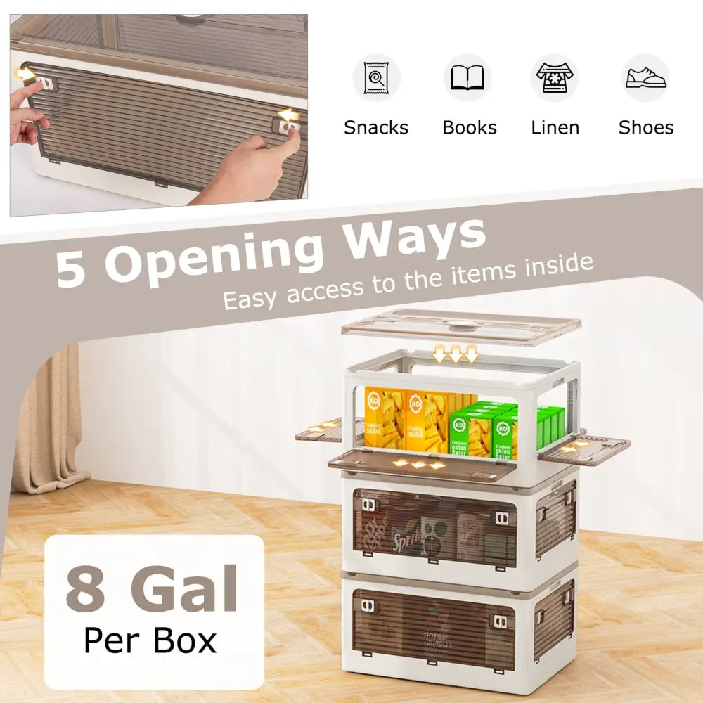 3-Pack Stackable Storage Bins with Lids with 5 Opening Ways-8 Gal - White - Cabinets & Chests