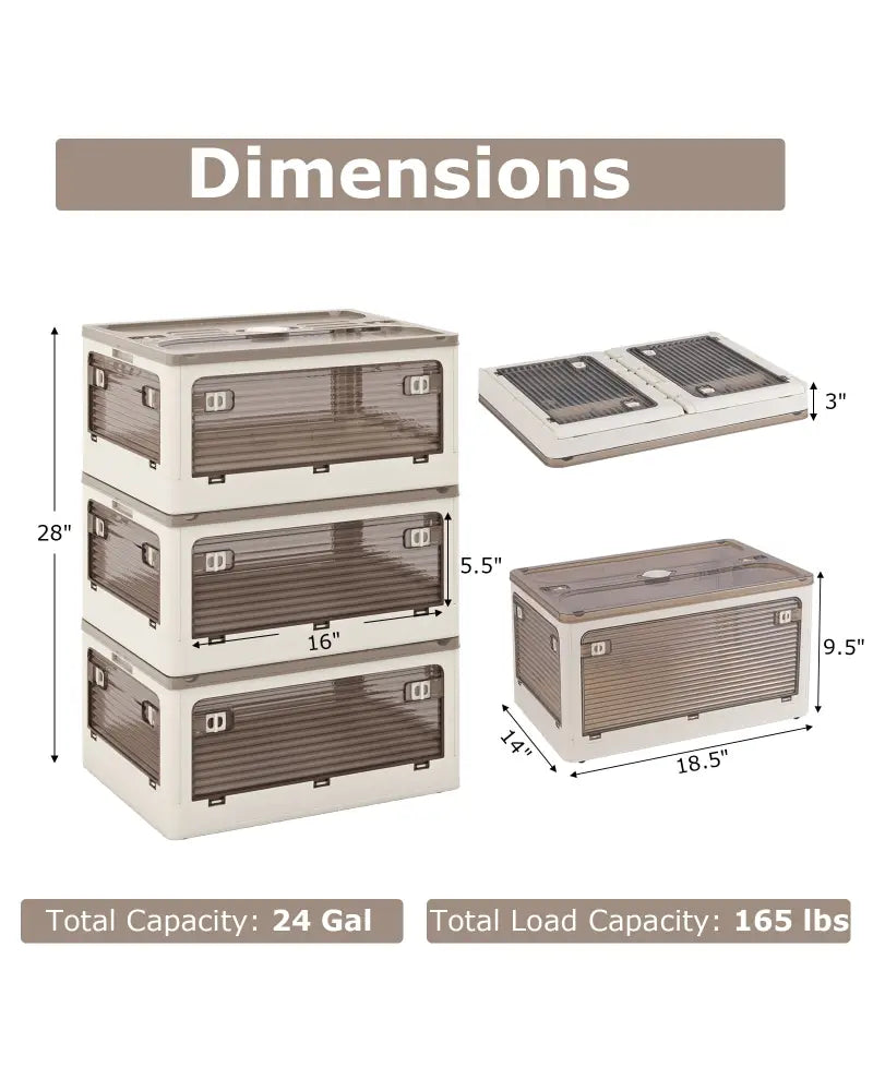 3-Pack Stackable Storage Bins with Lids with 5 Opening Ways-8 Gal - White - Cabinets & Chests