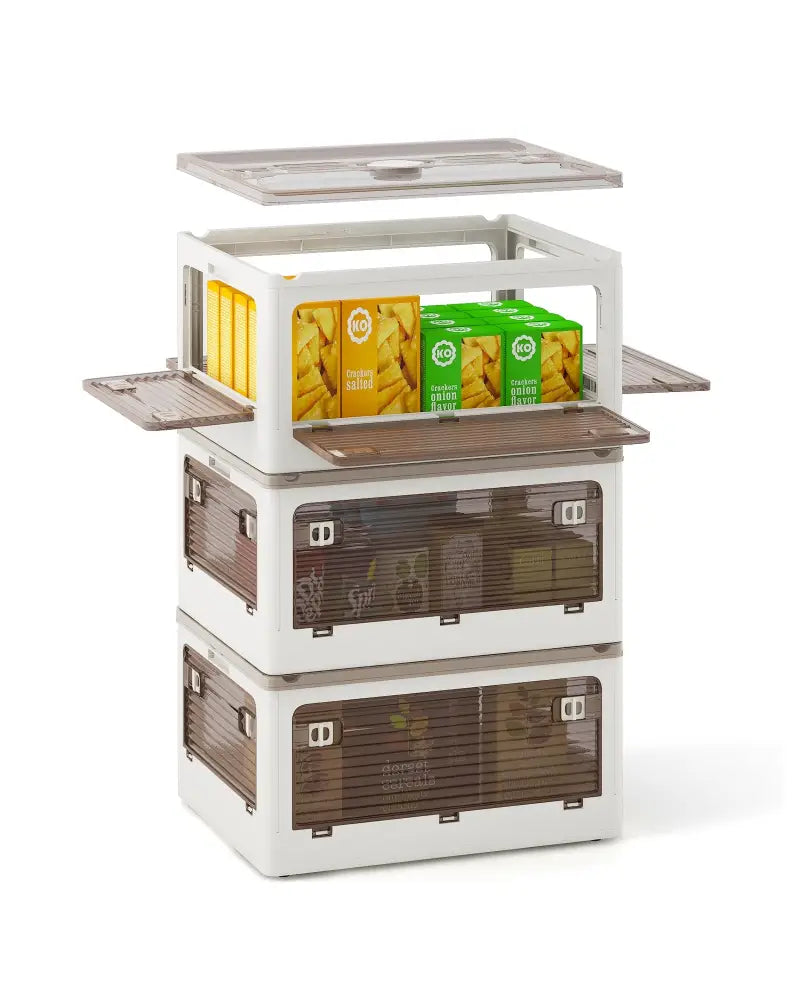 3-Pack Stackable Storage Bins with Lids with 5 Opening Ways-8 Gal - White - Cabinets & Chests