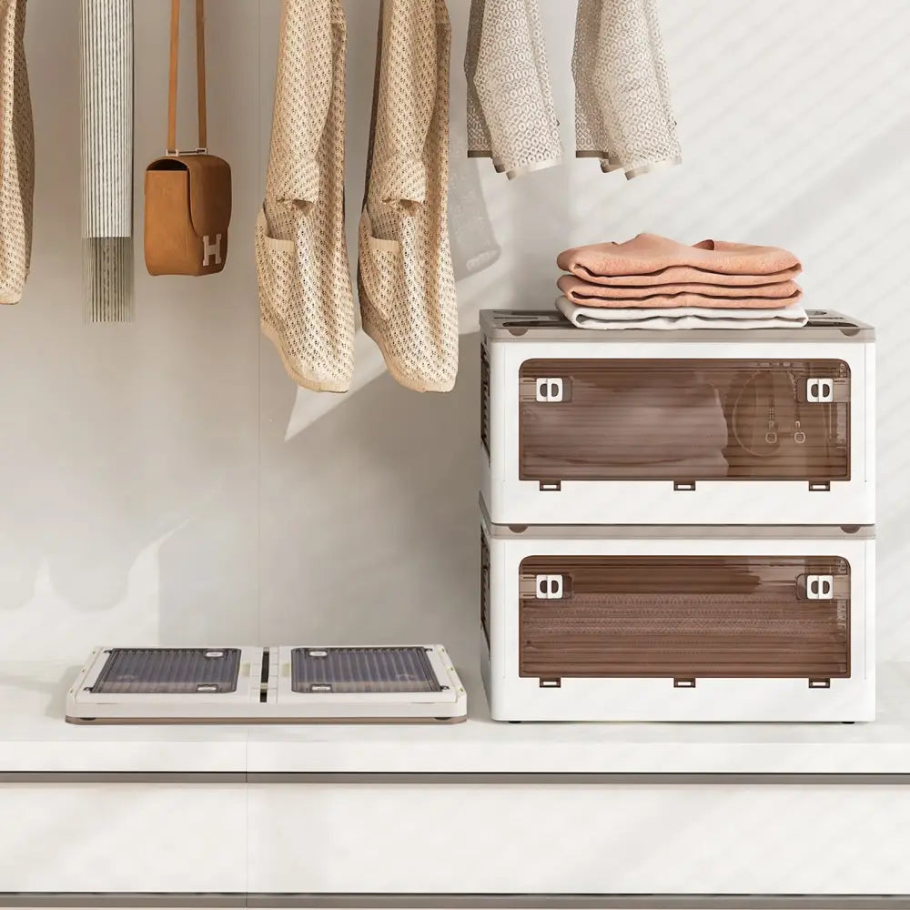 3-Pack Stackable Storage Bins with Lids with 5 Opening Ways-8 Gal - White - Cabinets & Chests