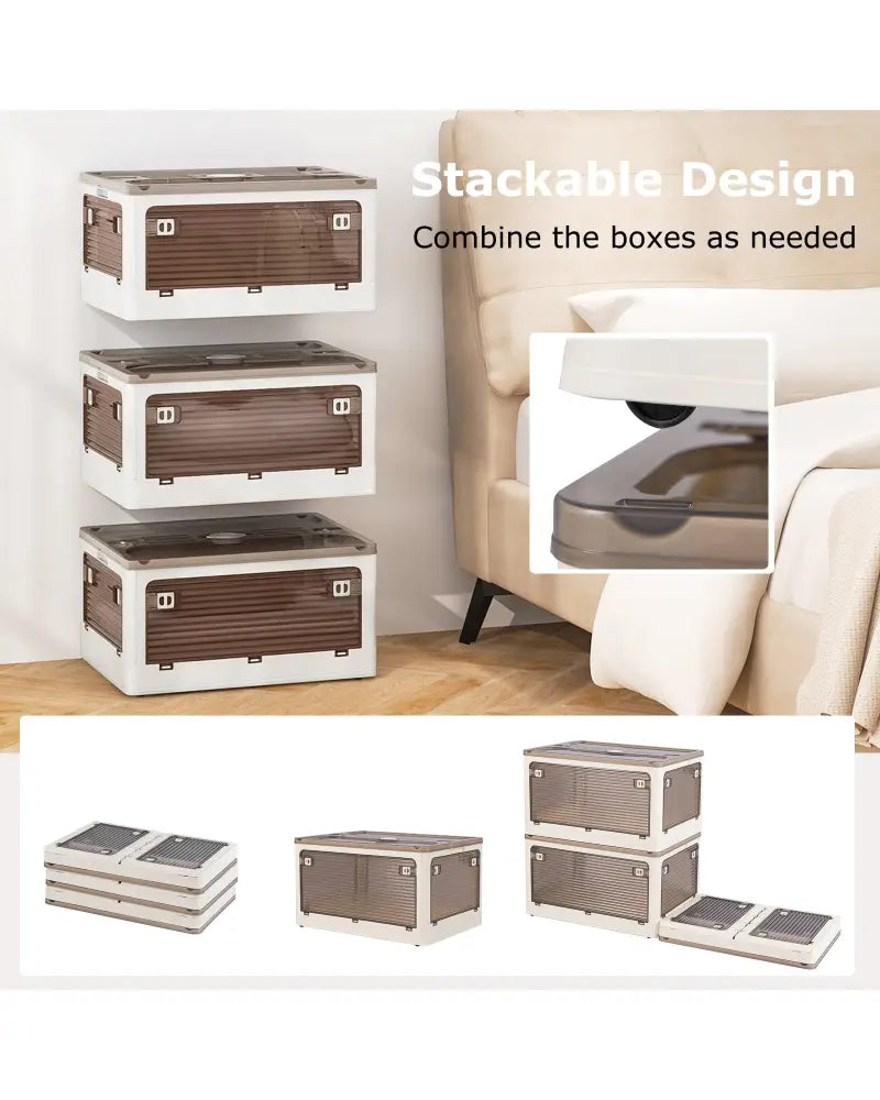 3-Pack Stackable Storage Bins with Lids with 5 Opening Ways-8 Gal - White - Cabinets & Chests