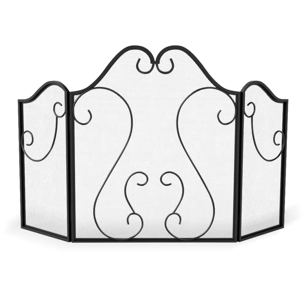 3 Panel Fireplace Screen Foldable Spark Guard Cover with Decorative Scroll - Fireplace Tools