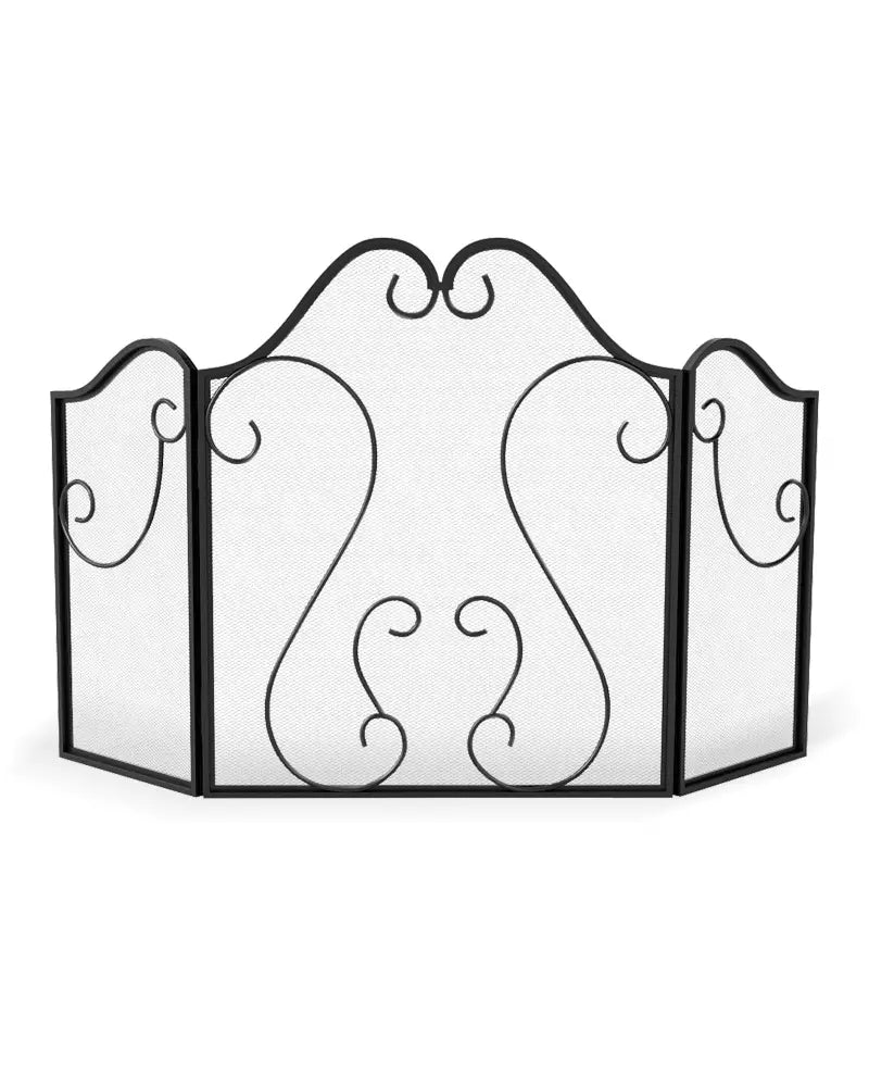 3 Panel Fireplace Screen Foldable Spark Guard Cover with Decorative Scroll - Fireplace Tools