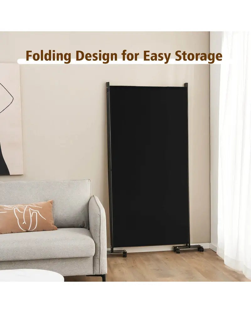 3 Panel Folding Room Divider with Lockable Wheels-Black - Black - Room Dividers