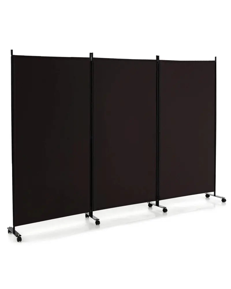 3 Panel Folding Room Divider with Lockable Wheels-Brown - Brown - Room Dividers