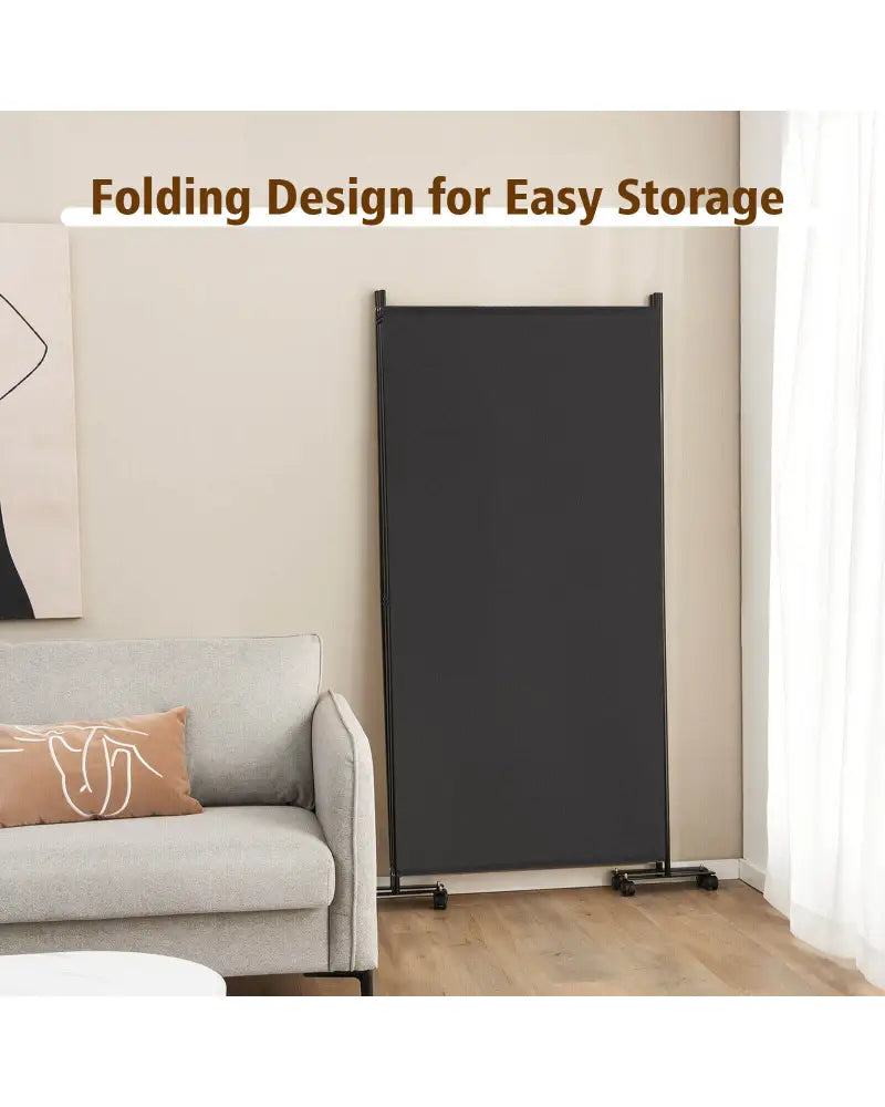 3 Panel Folding Room Divider with Lockable Wheels-Gray - Gray - Room Dividers