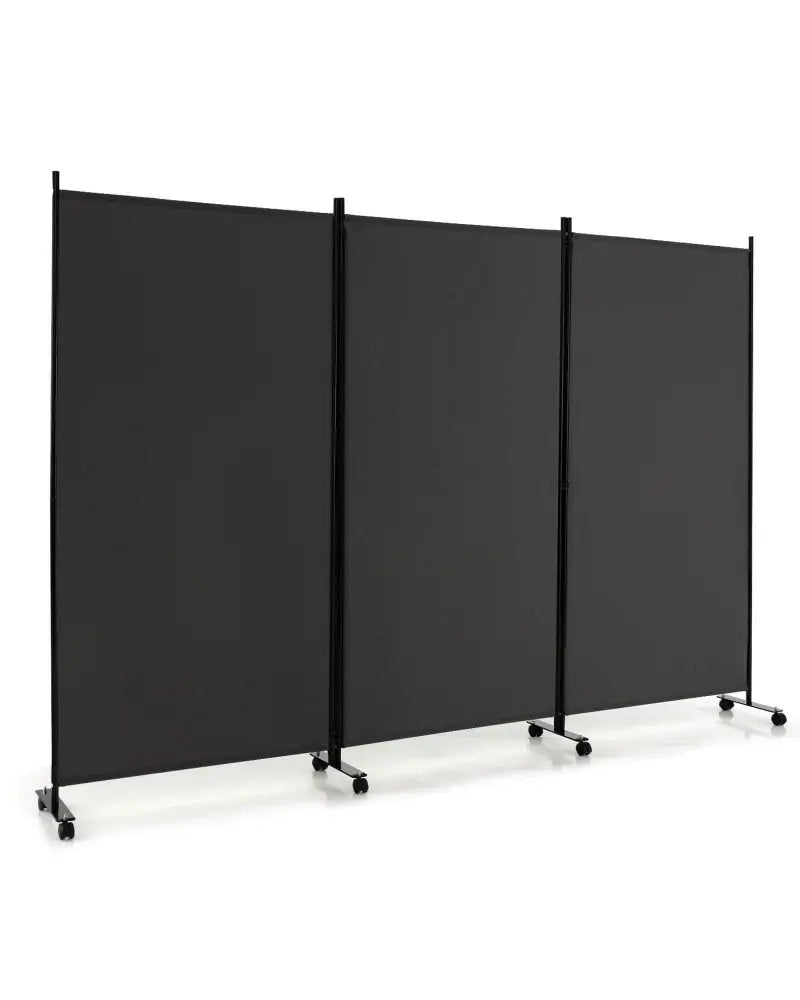 3 Panel Folding Room Divider with Lockable Wheels-Gray - Gray - Room Dividers
