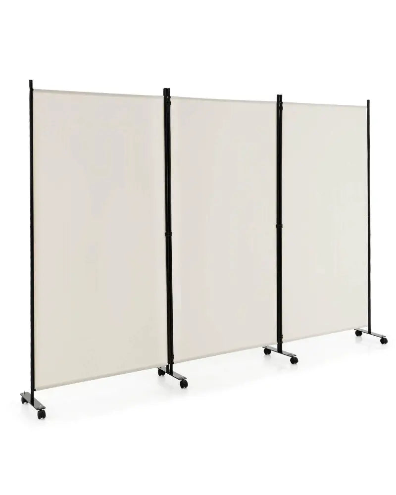 3 Panel Folding Room Divider with Lockable Wheels-White - White - Room Dividers