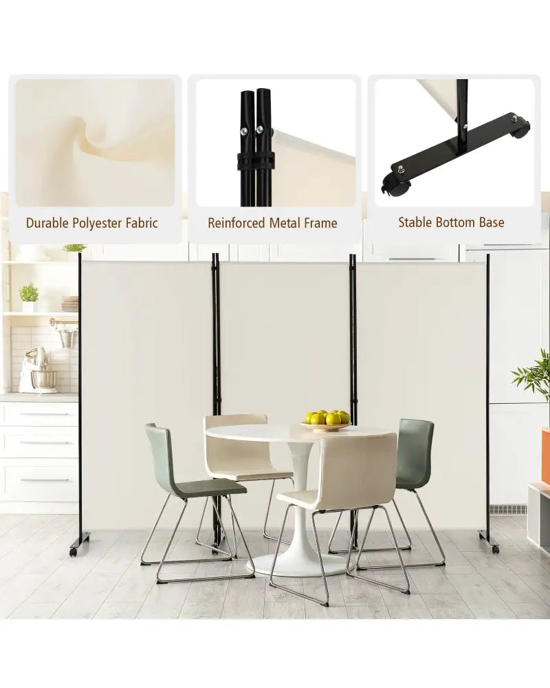 3 Panel Folding Room Divider with Lockable Wheels-White - White - Room Dividers