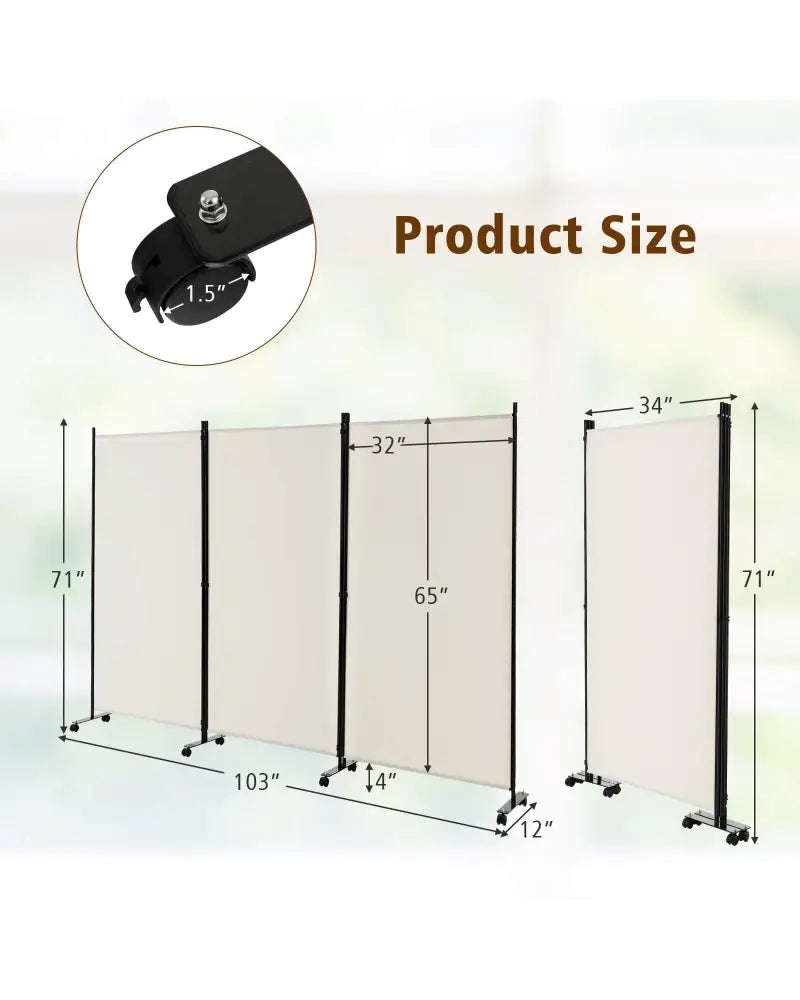 3 Panel Folding Room Divider with Lockable Wheels-White - White - Room Dividers
