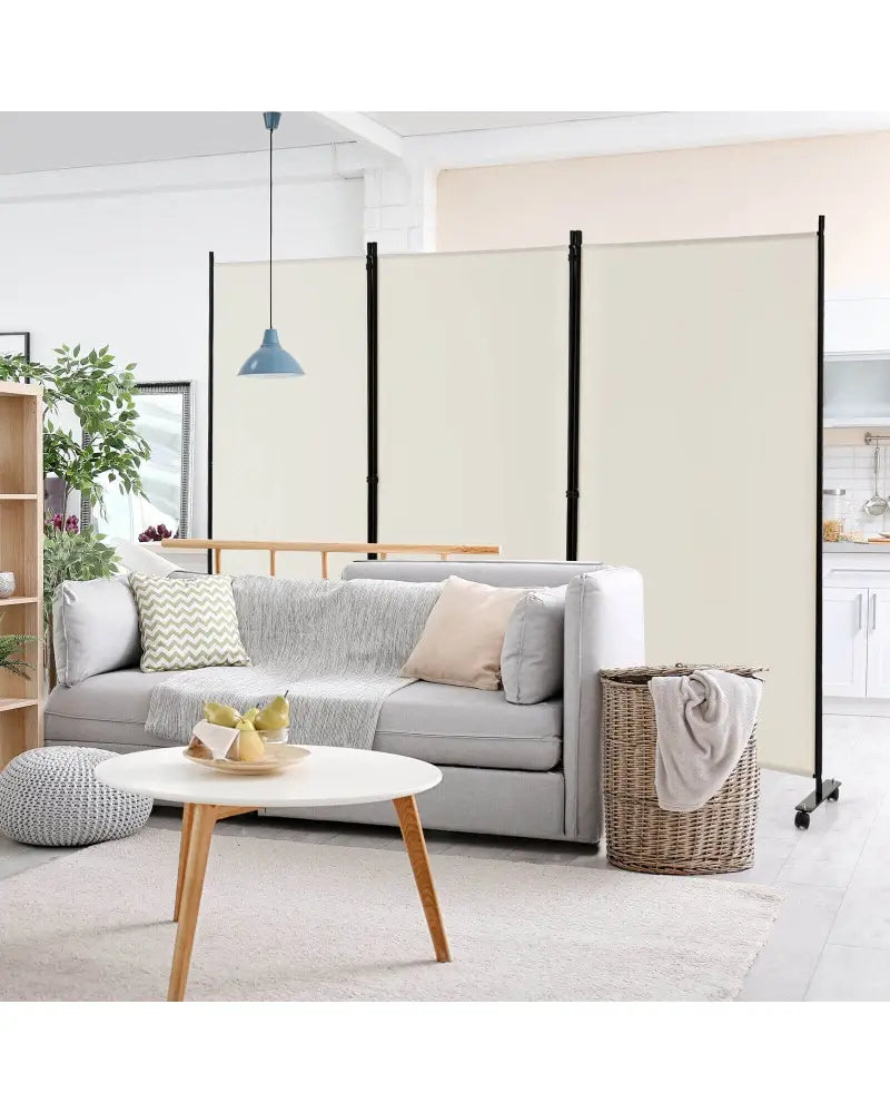3 Panel Folding Room Divider with Lockable Wheels-White - White - Room Dividers