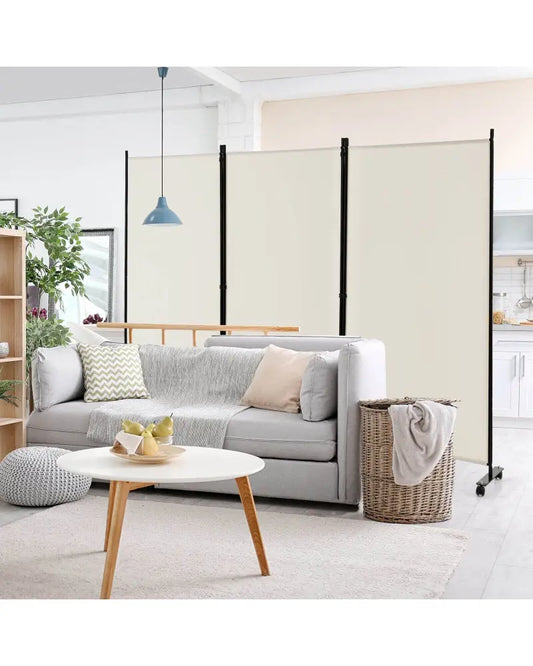 3 Panel Folding Room Divider with Lockable Wheels-White - White - Room Dividers