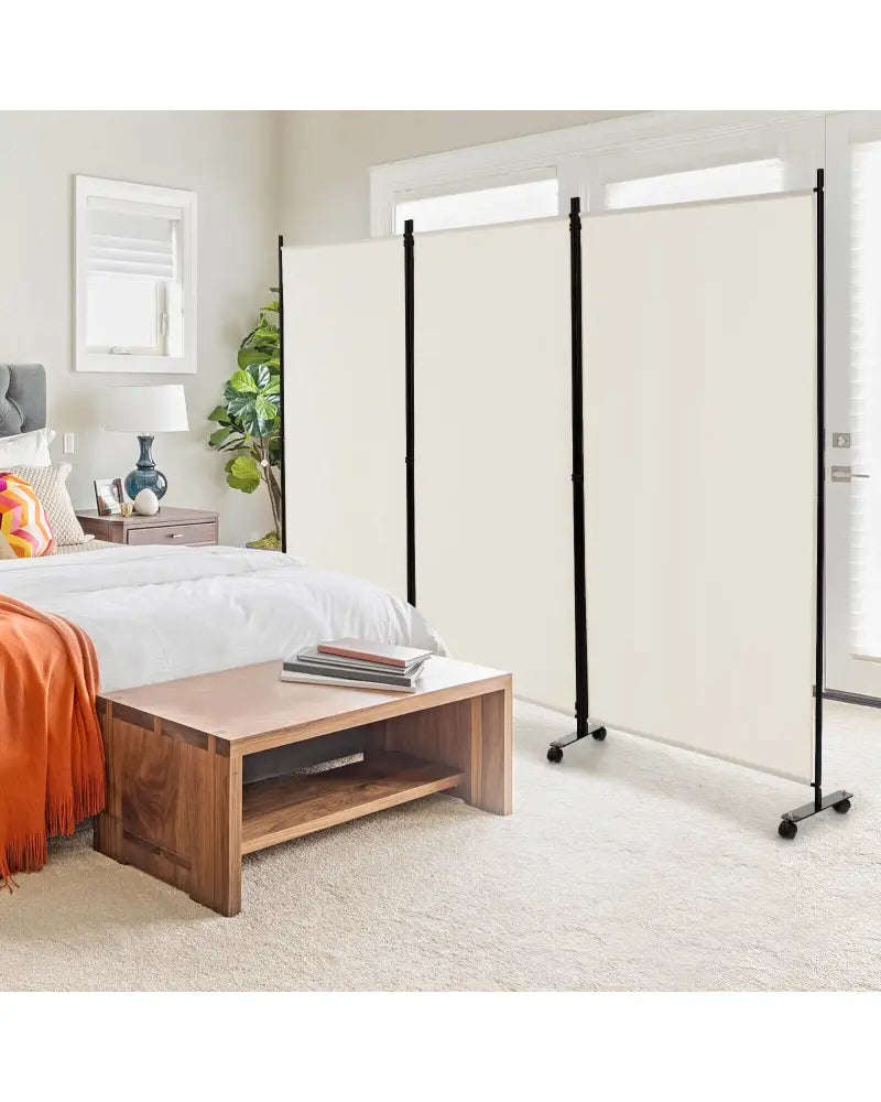 3 Panel Folding Room Divider with Lockable Wheels-White - White - Room Dividers