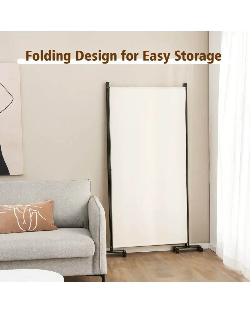 3 Panel Folding Room Divider with Lockable Wheels-White - White - Room Dividers