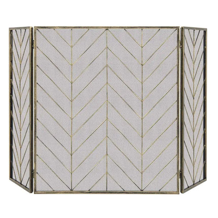 3-Panel Metal Foldable Fireplace Screen with Metal Mesh-Bronze - Bronze - Fireplace Tools