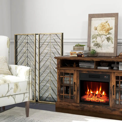 3-Panel Metal Foldable Fireplace Screen with Metal Mesh-Bronze - Bronze - Fireplace Tools