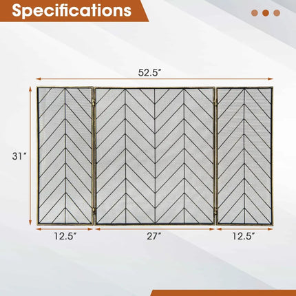 3-Panel Metal Foldable Fireplace Screen with Metal Mesh-Bronze - Bronze - Fireplace Tools