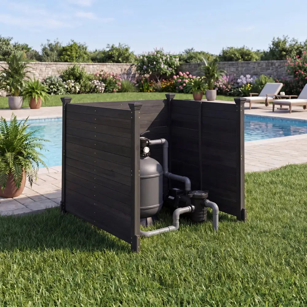3-Panel Outdoor Privacy Air Conditioner Fence for Outside-Black - Black - Outdoor Privacy Screens