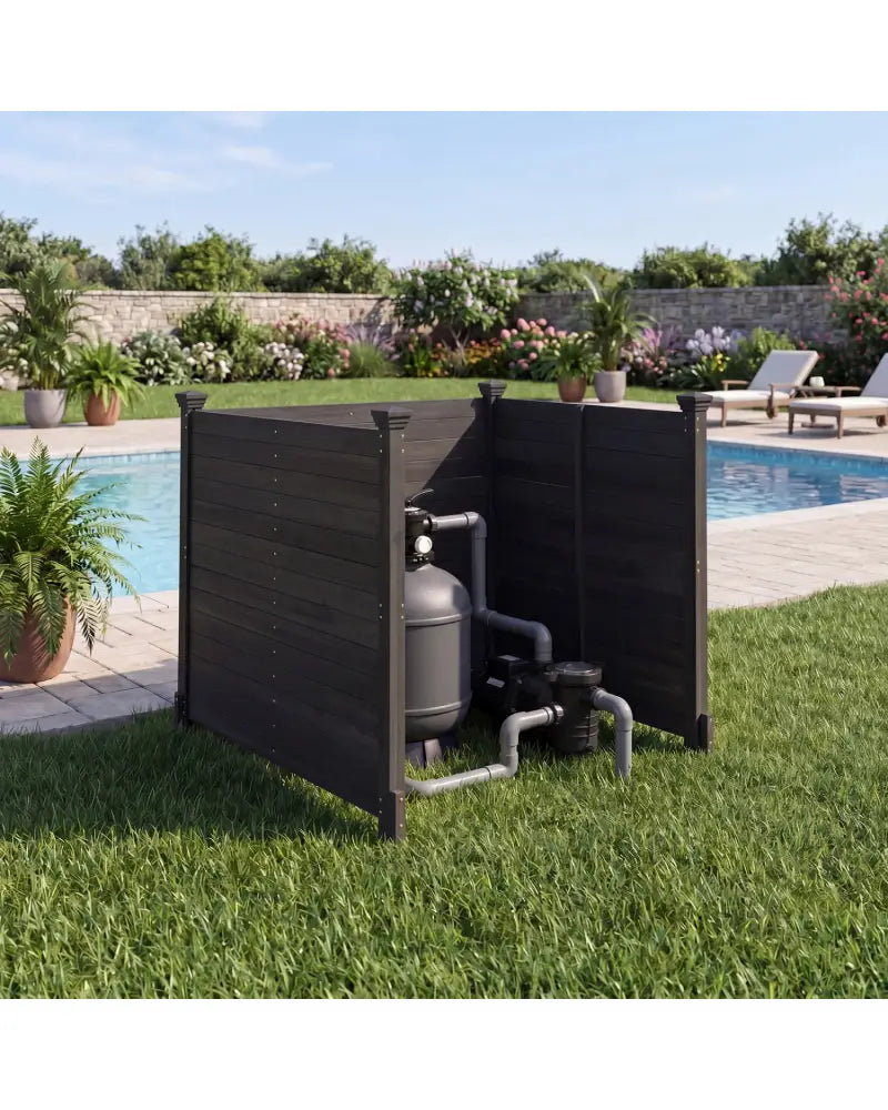 3-Panel Outdoor Privacy Air Conditioner Fence for Outside-Black - Black - Outdoor Privacy Screens