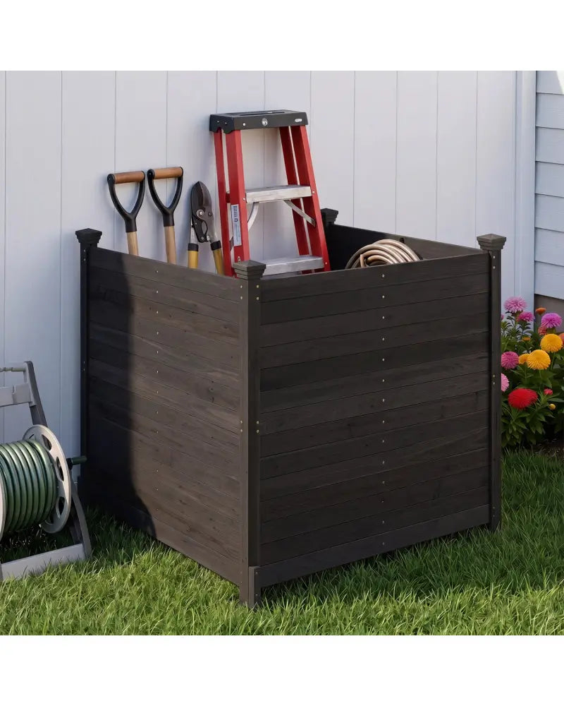 3-Panel Outdoor Privacy Air Conditioner Fence for Outside-Black - Black - Outdoor Privacy Screens