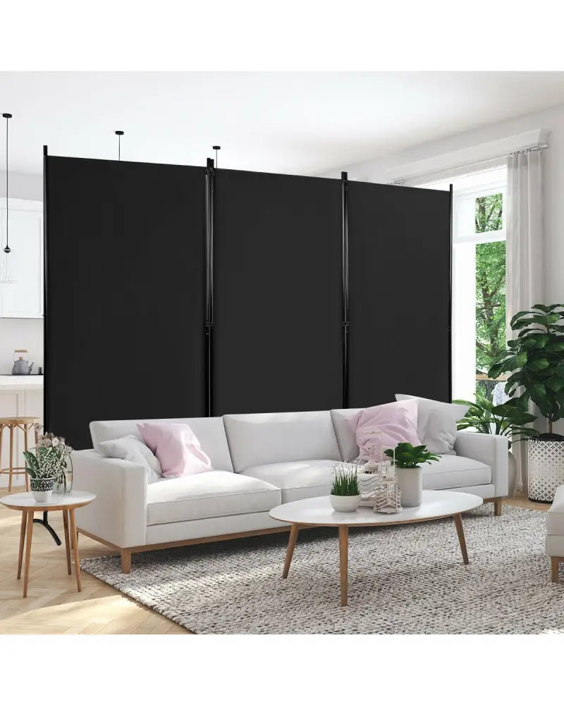 3-Panel Room Divider Folding Privacy Partition Screen for Office Room-Black - Black - Room Dividers