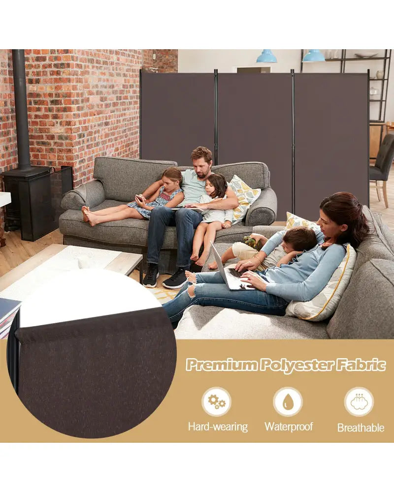 3-Panel Room Divider Folding Privacy Partition Screen for Office Room-Brown - Brown - Room Dividers