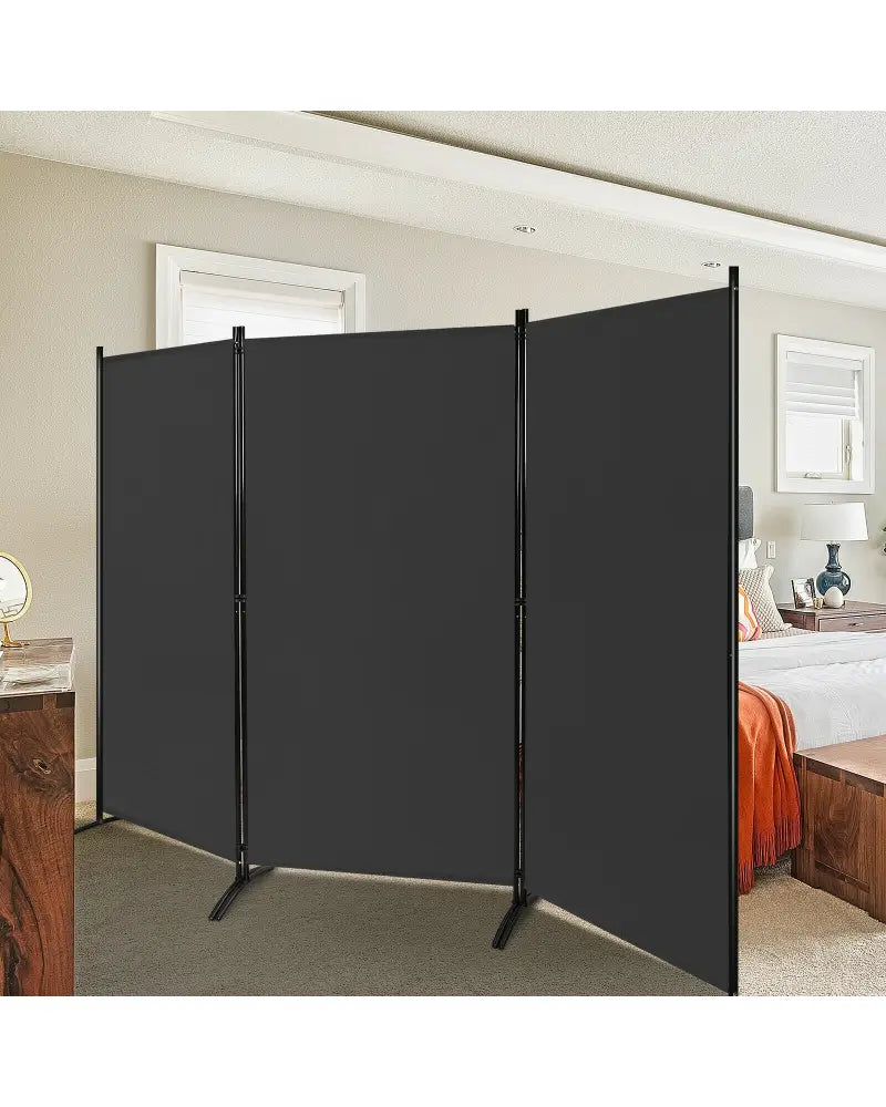 3-Panel Room Divider Folding Privacy Partition Screen for Office Room-Black - Black - Room Dividers