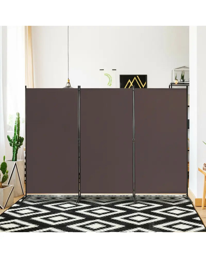3-Panel Room Divider Folding Privacy Partition Screen for Office Room-Brown - Brown - Room Dividers