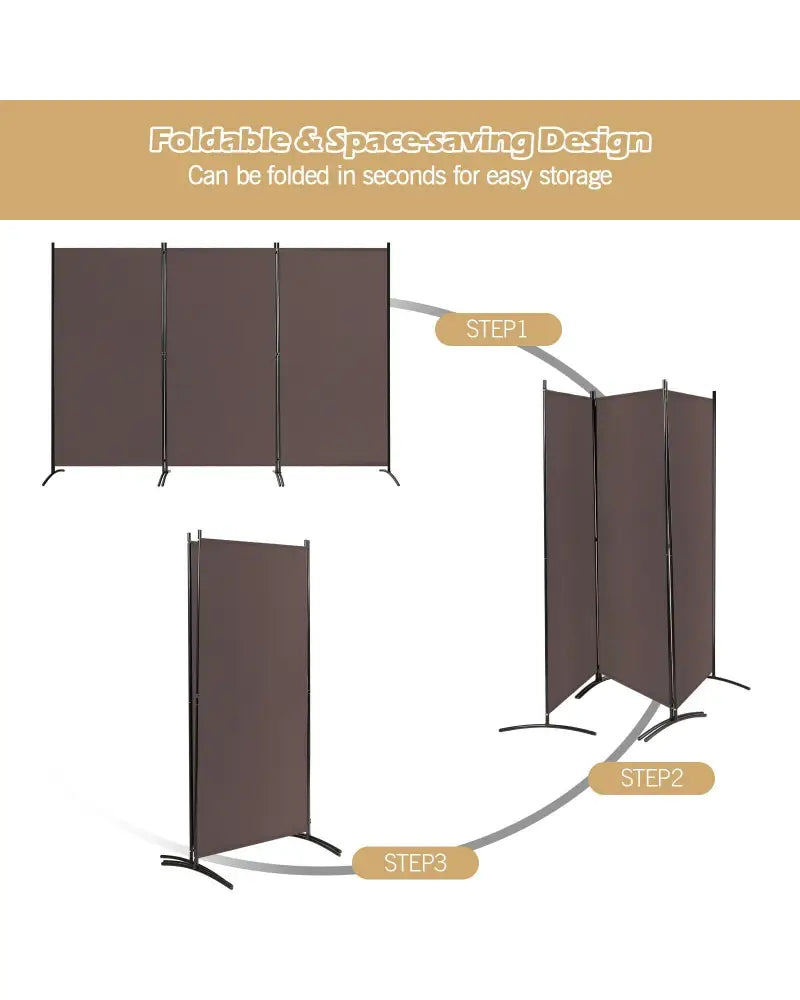 3-Panel Room Divider Folding Privacy Partition Screen for Office Room-Brown - Brown - Room Dividers