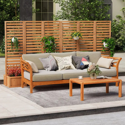 3-Panel Solid Wood Frame Freestanding Garden Fence with 2 Self-Draining Planter Boxes-Yellow - Yellow - Raised Garden