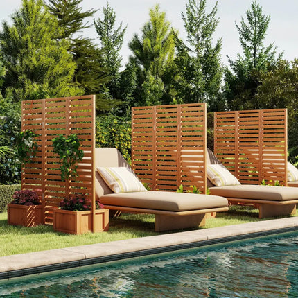 3-Panel Solid Wood Frame Freestanding Garden Fence with 2 Self-Draining Planter Boxes-Yellow - Yellow - Raised Garden