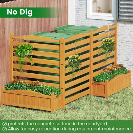 3-Panel Wood Air Conditioner Fence with Planter Box Freestanding Privacy Screen-Yellow - Yellow - Raised Garden Beds