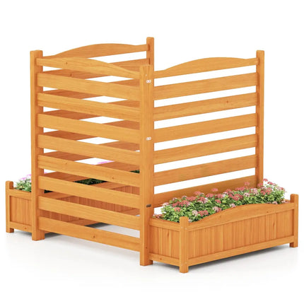 3-Panel Wood Air Conditioner Fence with Planter Box Freestanding Privacy Screen-Yellow - Yellow - Raised Garden Beds