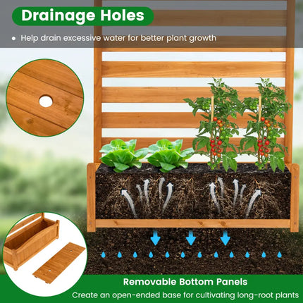 3-Panel Wood Air Conditioner Fence with Planter Box Freestanding Privacy Screen-Yellow - Yellow - Raised Garden Beds