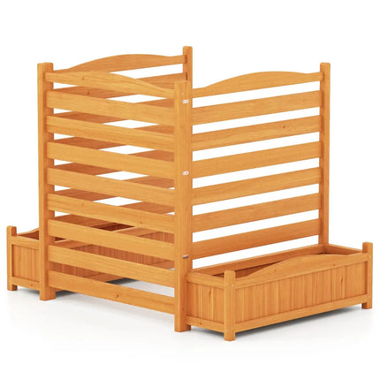 3-Panel Wood Air Conditioner Fence with Planter Box Freestanding Privacy Screen-Yellow - Yellow - Raised Garden Beds