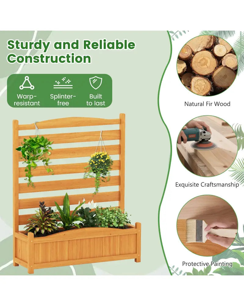 3-Panel Wood Air Conditioner Fence with Planter Box Freestanding Privacy Screen-Yellow - Yellow - Raised Garden Beds
