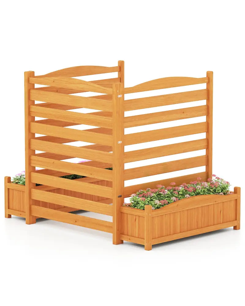 3-Panel Wood Air Conditioner Fence with Planter Box Freestanding Privacy Screen-Yellow - Yellow - Raised Garden Beds