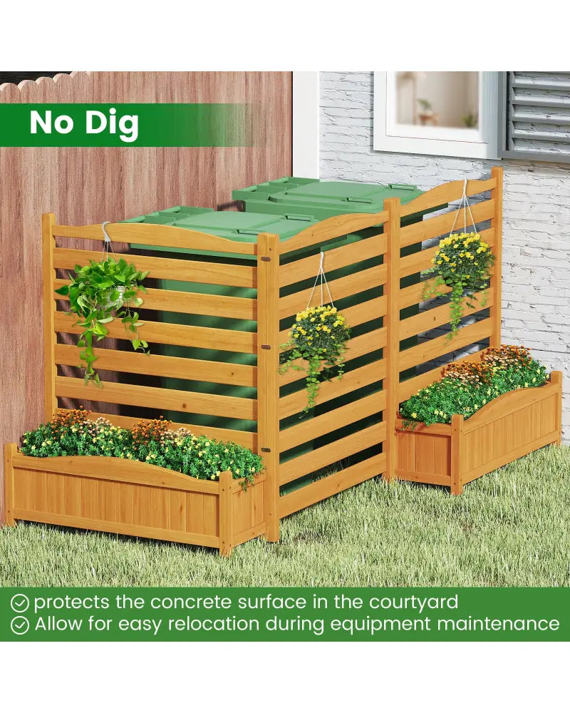 3-Panel Wood Air Conditioner Fence with Planter Box Freestanding Privacy Screen-Yellow - Yellow - Raised Garden Beds