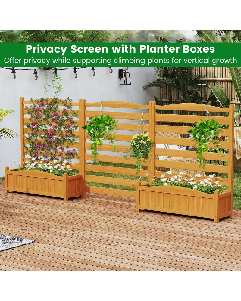 3-Panel Wood Air Conditioner Fence with Planter Box Freestanding Privacy Screen-Yellow - Yellow - Raised Garden Beds