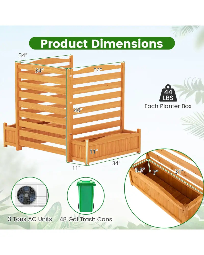 3-Panel Wood Air Conditioner Fence with Planter Box Freestanding Privacy Screen-Yellow - Yellow - Raised Garden Beds