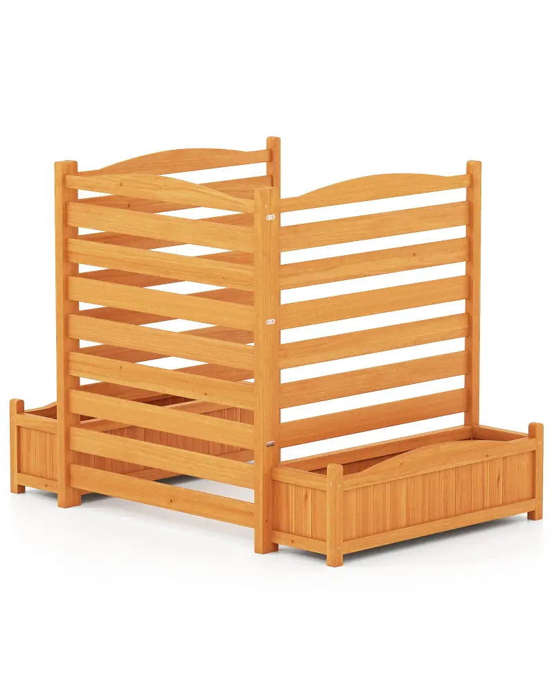 3-Panel Wood Air Conditioner Fence with Planter Box Freestanding Privacy Screen-Yellow - Yellow - Raised Garden Beds