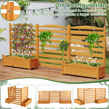 3-Panel Wood Air Conditioner Fence with Planter Box Freestanding Privacy Screen-Yellow - Yellow - Raised Garden Beds