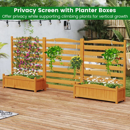 3-Panel Wood Air Conditioner Fence with Planter Box Freestanding Privacy Screen-Yellow - Yellow - Raised Garden Beds