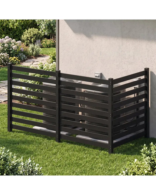 3-Panel Wooden Outdoor Privacy Fence with Ground Stakes-Black - Black - Outdoor Privacy Screens