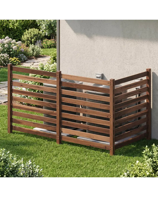3-Panel Wooden Outdoor Privacy Fence with Ground Stakes-Brown - Brown - Outdoor Privacy Screens