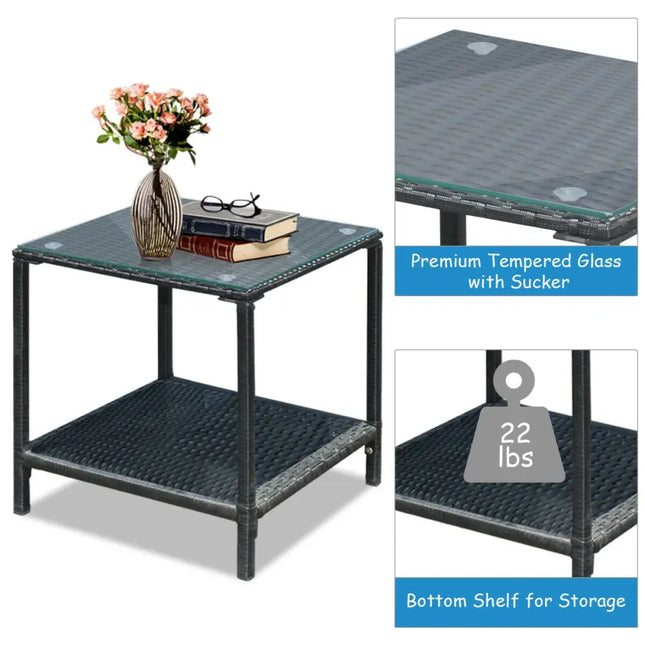 3 Pcs Cushioned Patio Rattan Set with Rocking Chair and Table-Gray - Gray - Patio Conversation Sets