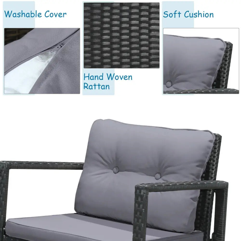 3 Pcs Cushioned Patio Rattan Set with Rocking Chair and Table-Gray - Gray - Patio Conversation Sets