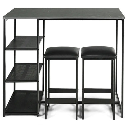 3 pcs Dining Set with Faux Marble Top Table and 2 Stools-Black Costway
